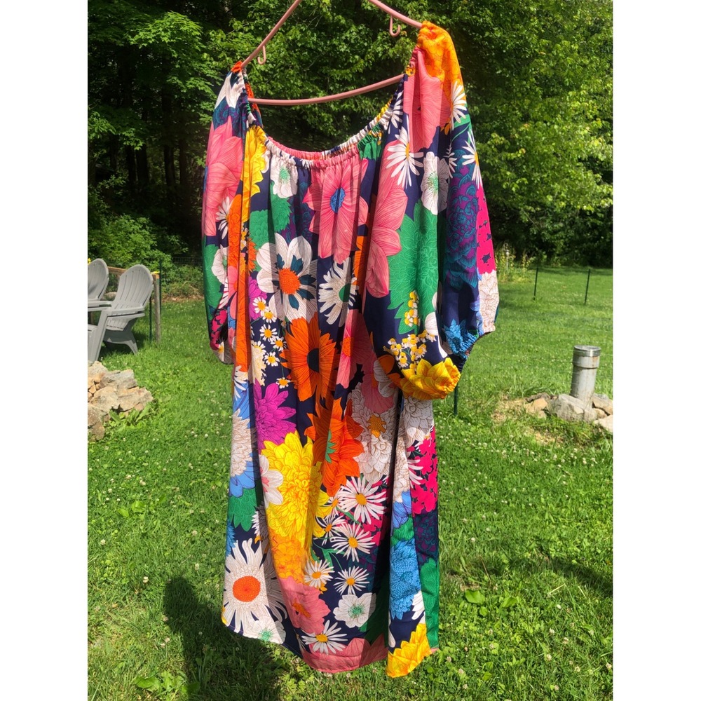 Joress Curve boho Floral Off Shoulder Puff Sleeve Mini Dress Plus 4XL colorful